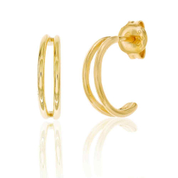 Silver Earrings Semi Double Hoop Earrings - 12 mm - Gold Plated and Rhodium Silver