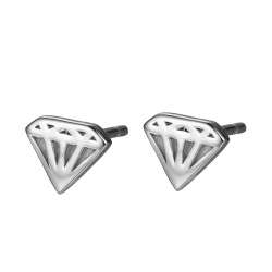 Boucles D'Oreilles Argent Lisse Boucles d'oreilles Diamant Dormeuse - 5 x 7 mm - Dorure Or et Argent Rhodié