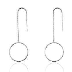 Boucles D'Oreilles Argent Lisse Boucles d'oreilles - Chaîne avec Anneau - 65 mm - Dorure Or et Argent Rhodié