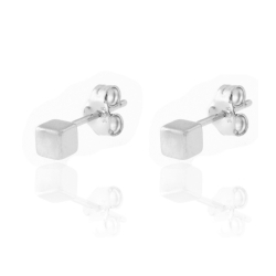 Boucles D'Oreilles Argent Lisse Boucles d'oreilles Cube - 3x3 mm - Dorure Or et Argent Rhodié