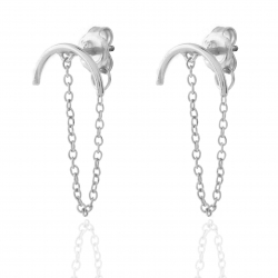 Boucles D'Oreilles Argent Lisse Boucles d'oreilles Earjacket - Chaîne et Bâton - 12 mm - Dorure Or et Argent Rhodié