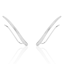 Silver Earrings Wavy Climber Earrings - 29 mm - Gold Plated and Rhodium Silver