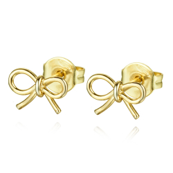 Silver Earrings Ribbon Bow Earrings - 8*5mm - Gold Plated and Rhodium Silver