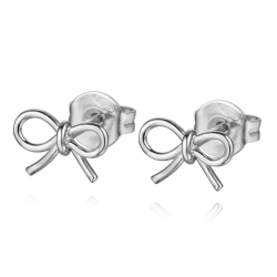 Silver Earrings Ribbon Bow Earrings - 8*5mm - Gold Plated and Rhodium Silver