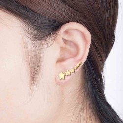 Silver Earrings Star Climber Earrings - 27 mm - Gold Plated and Rhodium Silver