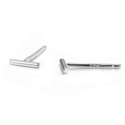  Bar Earrings -  6 mm - Rhodium Silver