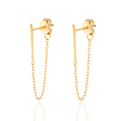 Silver Earrings Stick Chain Earrings - 15 mm - Gold Plated and Rhodium Silver