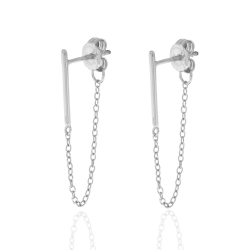 Silver Earrings Stick Chain Earrings - 15 mm - Gold Plated and Rhodium Silver