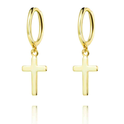 Pendiente Plata Lisa Pendientes Cruz - Aro 11mm - Bañado Oro y Plata Rodiada