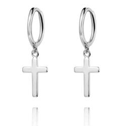 Pendiente Plata Lisa Pendientes Cruz - Aro 11mm - Bañado Oro y Plata Rodiada