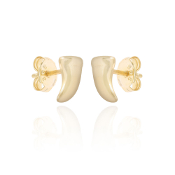 Pendiente Plata Lisa Pendientes Colmillo - 8 mm - Bañado Oro y Plata Rodiada