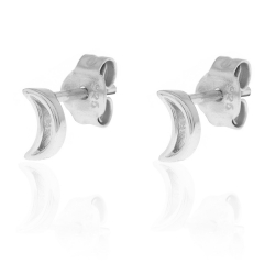 Boucles D'Oreilles Argent Lisse Boucles d'oreilles Lune - 6x4 mm - Dorure Or et Argent Rhodié