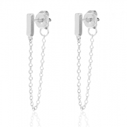 Ohrringe Glattes Silber Ohrringe Kette und Stab - 7 mm