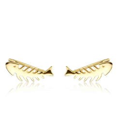  Pendientes Trepador  -Raspa de Pez 15 mm - Bañado Oro y Plata Rodiada