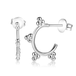 Boucles D'Oreilles Argent Lisse Boucles d'oreilles Demi-Anneau - Billes - 18 mm