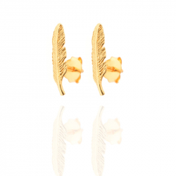 Ohrringe Glattes Silber Ohrringe Feder - 14 mm - Vergoldet und rhodiniertes Silber