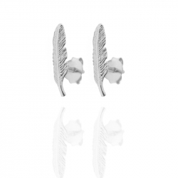 Silver Earrings Feather Earrings - 14 mm - Gold Plated y Rhodium Silver