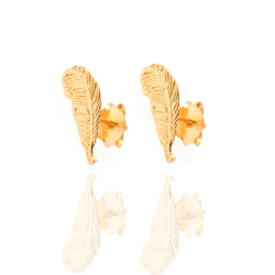 Silver Earrings Feather Earrings - 11 mm - Gold Plated y Rhodium Silver