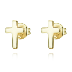 Silver Earrings Cross Earrings - 8*5 mm - Gold Plated and Rhodium Silver