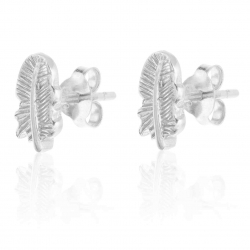 Silver Earrings Feather Earrings - 10 mm - Gold Plated y Rhodium Silver