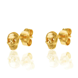 Pendiente Plata Lisa Pendientes Calavera - 6 mm - Bañado Oro y Plata Rodiada