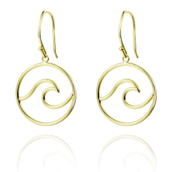 Silver Earrings Wave Earrings - 33 mm - Gold Plated and Rhodium Silver