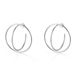 Boucles D'Oreilles Argent Lisse Demi-cercle et Cercle Boucles d'oreilles - 32 mm