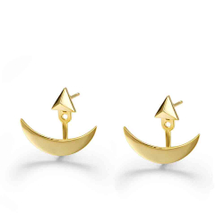 Silver Earrings Earjacket Earrings - Moon 15 mm - Gold Plated and Rhodium Silver