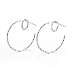 Silver Earrings Semi Hoop and Circle Earrings - 28 mm