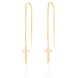 Silver Earrings Cross Earrings - Cadena 74mm - Gold Plated and Rhodium Silver