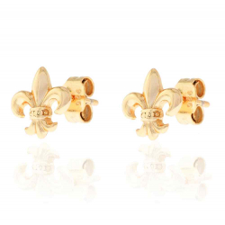 Silver Earrings Fleur de Lis Earrings - 8 mm - Gold Plated and Rhodium Silver