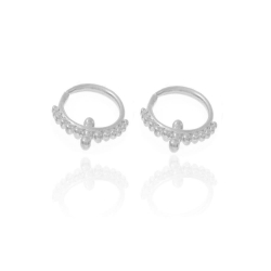 Silver Earrings Balls Hoop Earrings - 14 mm