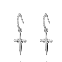 Boucles D'Oreilles Argent Lisse Boucles d'oreilles Demi-Anneau Croix - 28 mm