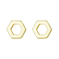 Silver Earrings Hexagon Earrings - 8 mm - Gold Plated and Rhodium Silver