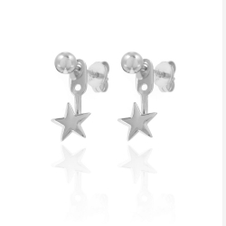 Ohrringe Glattes Silber Ohrringe Ear Jacket Kreuz - 16 mm - Vergoldet und rhodiniertes Silber