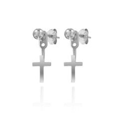 Silver Earrings Earjacket Cross Earrings - 20 mm