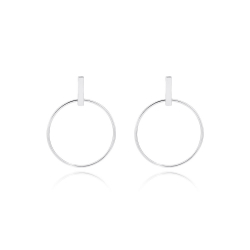 Silver Earrings Circle Stick Earrings - 33mm