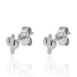 Pendiente Plata Lisa Pendientes Cactus - 6 mm - Bañado Oro y Plata Rodiada