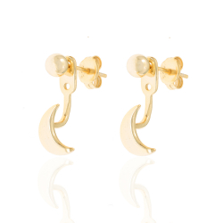 Pendiente Plata Lisa Pendientes Earjacket Luna - 16 mm - Bañado Oro y Plata Rodiada