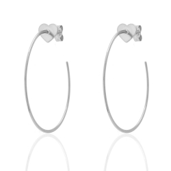 Silver Earrings Hoop Heart Earrings - 35 mm