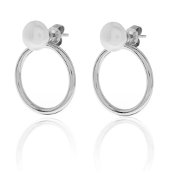 Boucles D'Oreilles Argent Lisse Perle Earjacket - Cercle 26 mm - Dorure Or et Argent Rhodié