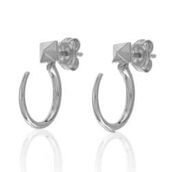 Boucles D'Oreilles Argent Lisse Earjacket Pyramide - Demi-Anneau 18 mm - Dorure Or et Argent Rhodié