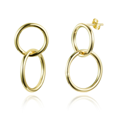 Silver Earrings 2 Circle Earrings - 29 mm - Gold Plated and Rhodium Silver