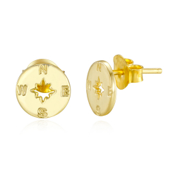 Pendiente Plata Lisa Pendientes Rosa del Viento - 9 mm - Bañado Oro y Plata Rodiada