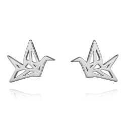 Boucles D'Oreilles Argent Lisse Boucles d'oreilles Origami Oiseau - 9 mm