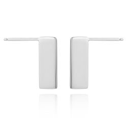 Silver Earrings Rectangle Plate Earrings - 15 mm