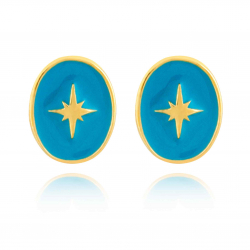 Pendiente Plata Lisa Pendientes Enamel Turquesa Oval Estrella - 6 * 8 mm