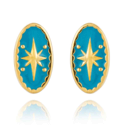 Pendiente Plata Lisa Pendientes Enamel Turquesa Oval Estrella - 9 * 5 mm