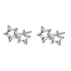 Silver Earrings Two Stars Earrings - 9*5 mm Gold Plated and Rhodium Plated Silver