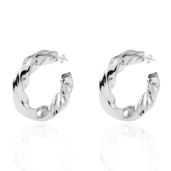 Silver Earrings Twisted Hoop Earrings - 50 mm